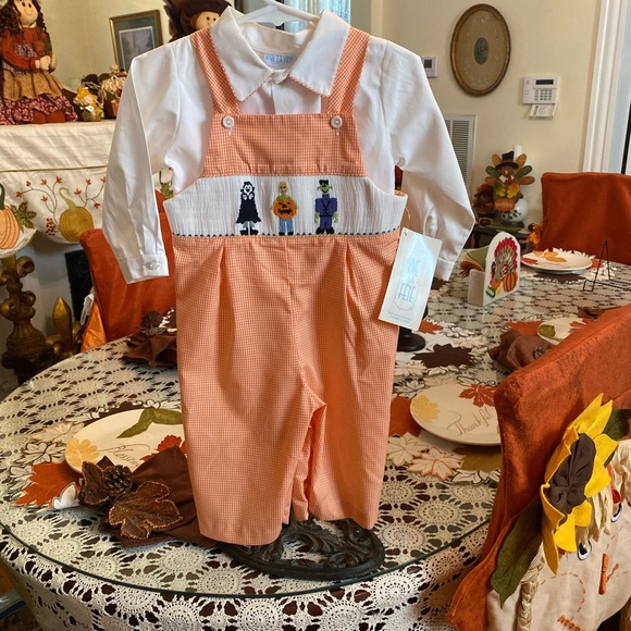 NWT Vive La Fete Smocked Infant Boys Halloween theme Longall size 12 months - Picture 15 of 16